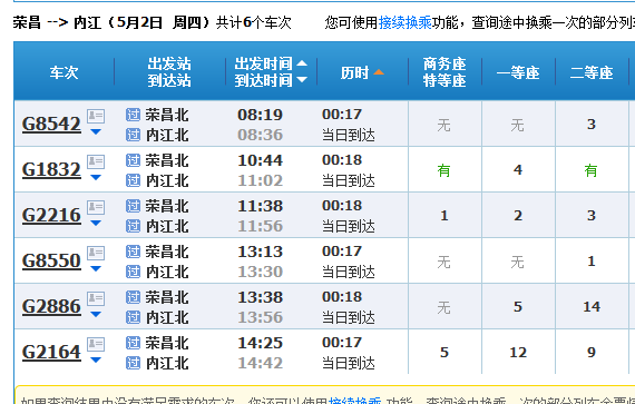 内江高铁最新时刻表